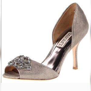 Badgley Mischka Salsa Peep Toe Heels Metallic Pewter Size 9